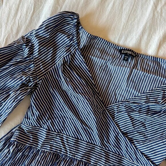 Classic Blue & White Striped Wrap Blouse | Express | Size M - Picture 4 of 5